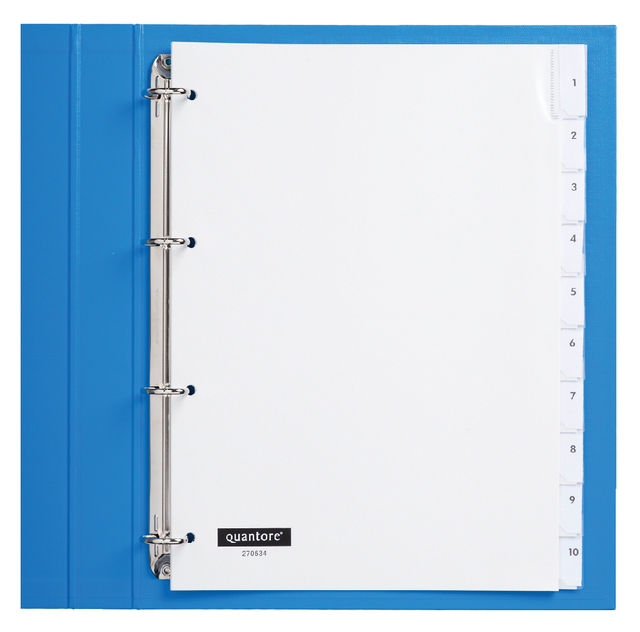 Intercalaire Quantore 4 perforations 10 onglets+fenêtre PP blanc