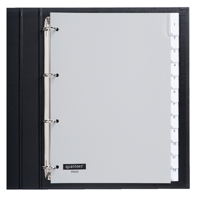 Intercalaire Quantore 4 perforations 12 onglets+fenêtre PP gris