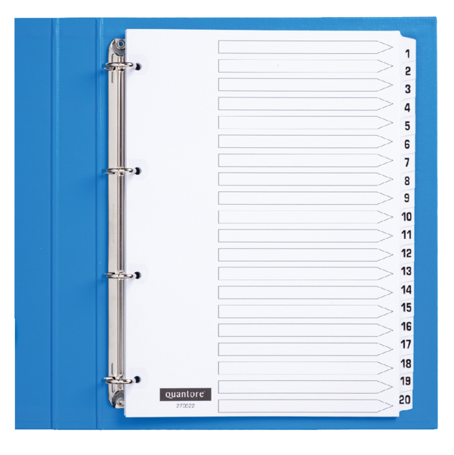 Intercalaires Quantore 4 perf numéro 1-20 blanc carton