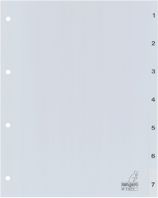 Intercalaire Kangaro G407C A4 4 perforations numéro 1-7 PP gris
