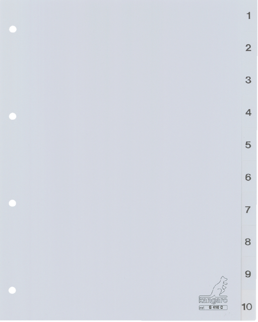 Intercalaire Kangaro G410C A4 4 perforations numéro 1-10 PP gris