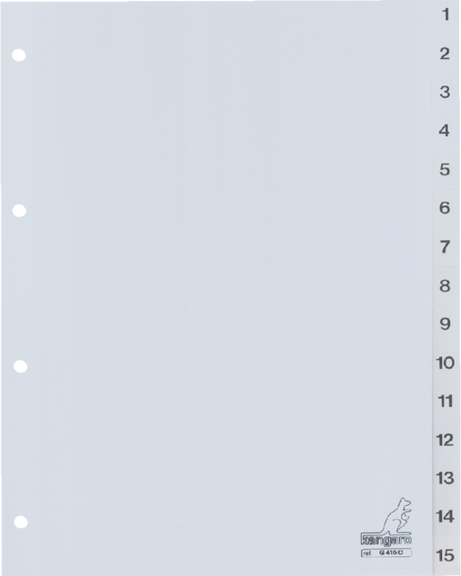 Intercalaires Kangaro 4 perf G415C numéro 1-15 gris PP