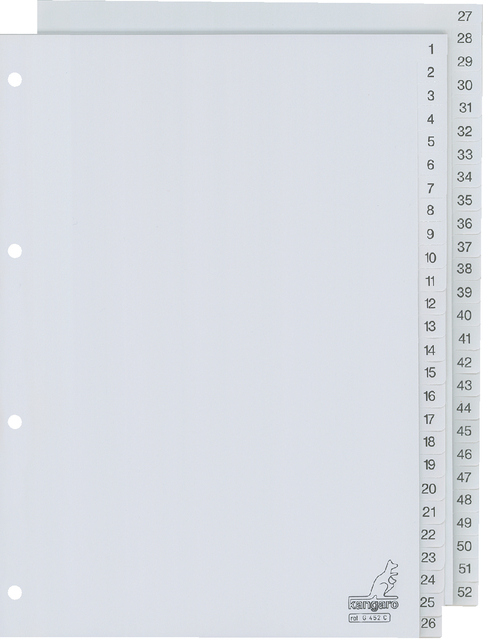 Intercalaire Kangaro G452C A4 4 perforations numéro 1-52 PP gris