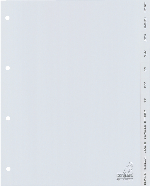 Intercalaires Kangaro 4 perf G412J 12 onglets mois PP gris