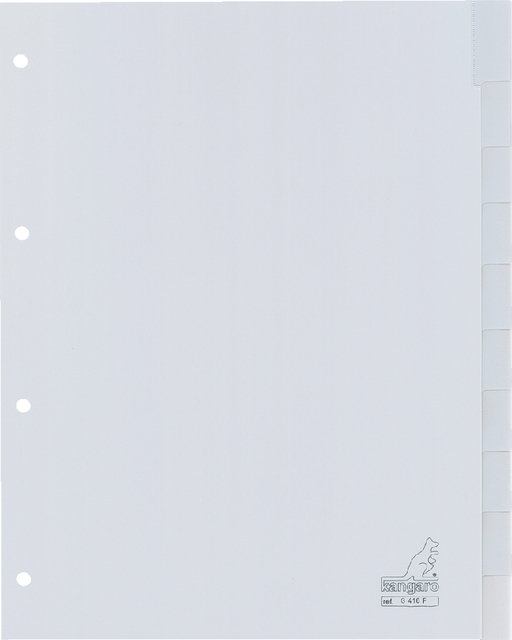 Intercalaire Kangaro G410F A4 4 perforations 10 onglets + fenètre PP gris