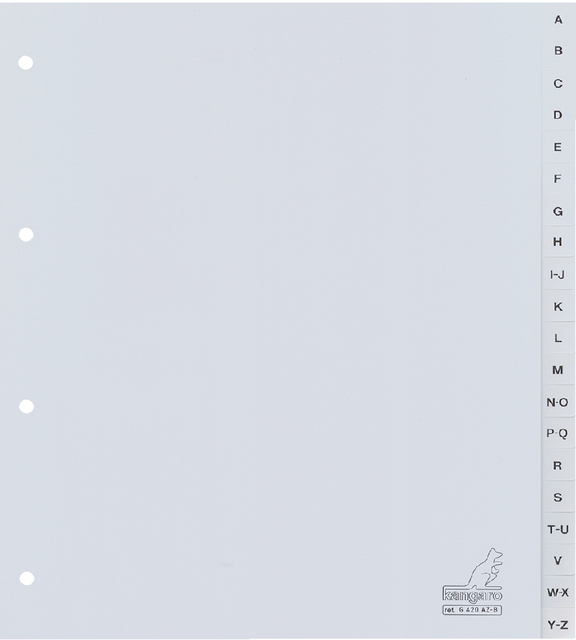 Intercalaire Kangaro G420AZ-B A4 4 perforations 20 onglets A-Z Large PP gris