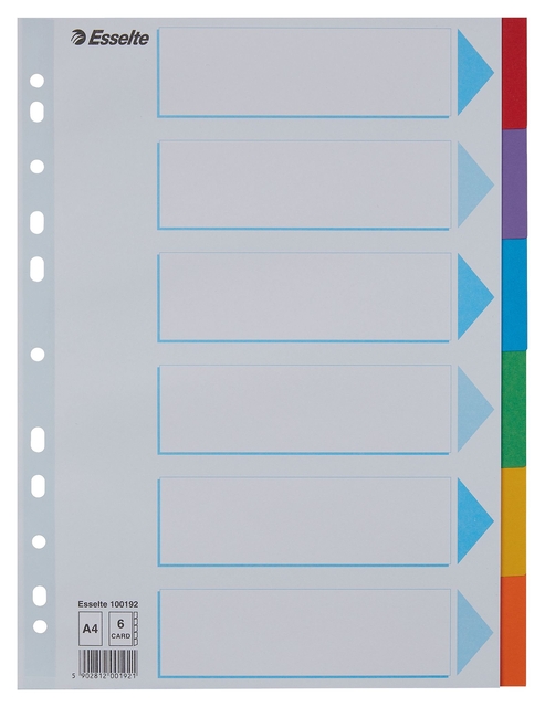 Intercalaire Esselte Standart A4 6 onglets 11 perf carton assorti