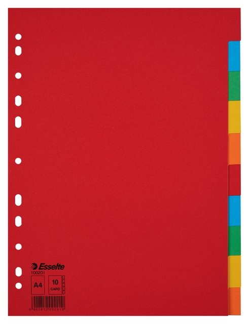Intercalaire Esselte Economy A4 10 onglets 11perf carton assorti