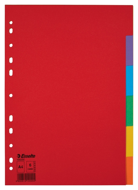 Intercalaire Esselte Economy A4 6 onglets 11perf carton assorti