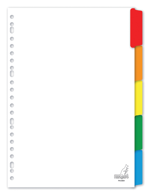 Intercalaire Kangaro PK405M A4 23 perforations 5 onglets carton blanc