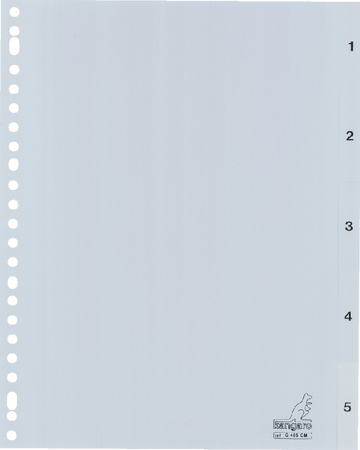 Intercalaire Kangaro G405CM A4 23 perforations numéro 1-5 PP gris