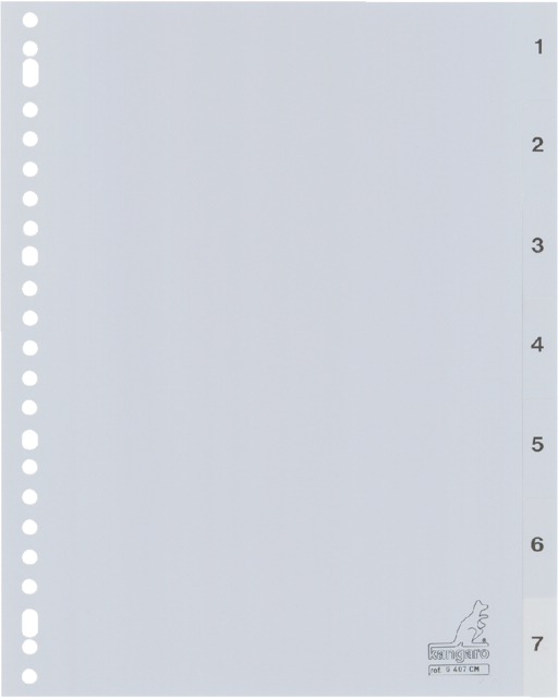 Intercalaire Kangaro G407CM A4 23 perforations numéro 1-7 PP gris