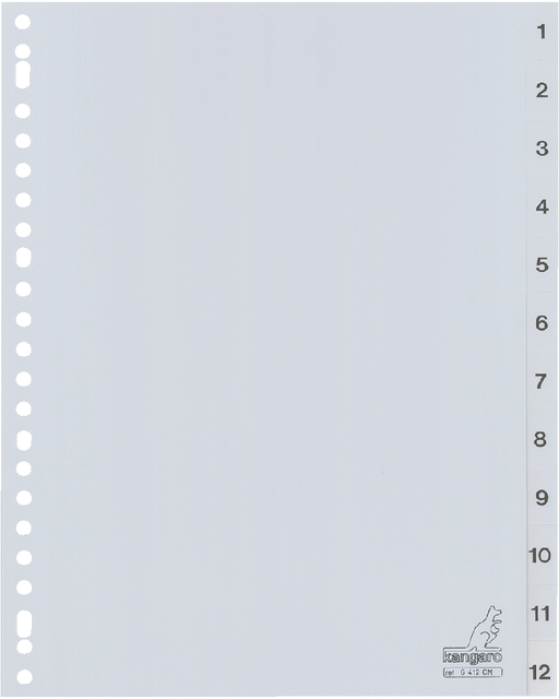 Intercalaire Kangaro G412CM A4 23 perforations numéro 1-12 PP gris