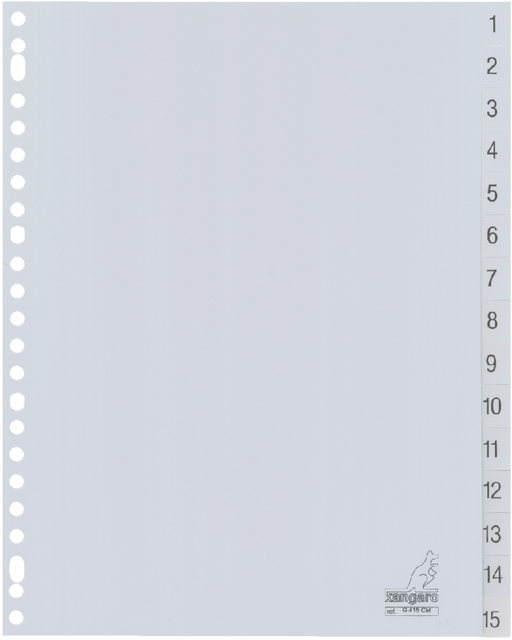 Intercalaire Kangaro G415CM A4 23 perforations numéro 1-15 PP gris
