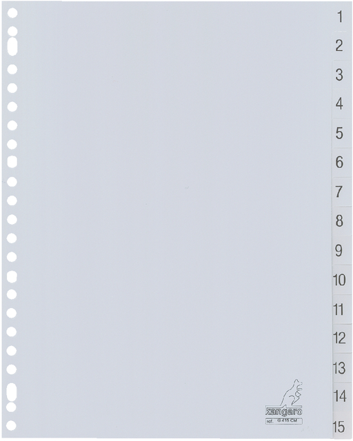 Intercalaire Kangaro G415CM A4 23 perforations numéro 1-15 PP gris