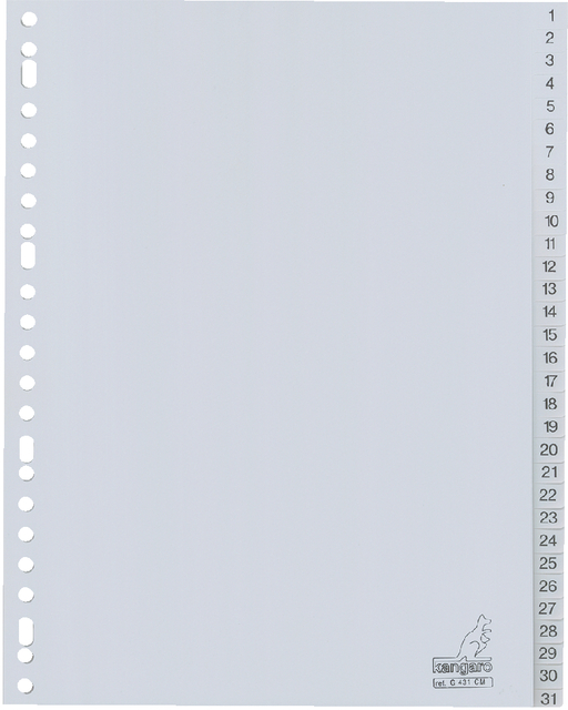 Intercalaire Kangaro G431CM A4 23 perforations numéro 1-31 PP gris