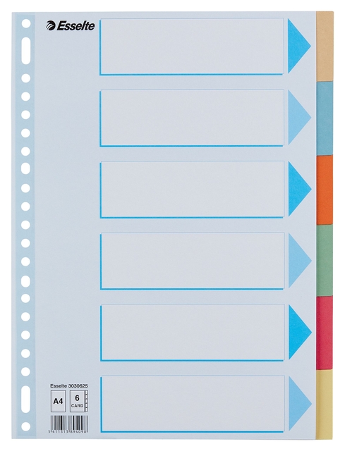 Intercalaire Esselte Premium A4 6 onglets 23 perf carton assorti
