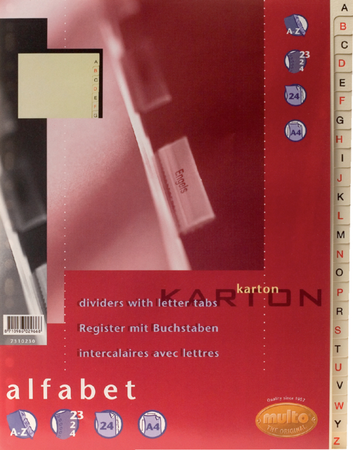 Tabbladen Multo A4 23-rings 24-delig A-Z karton chamois