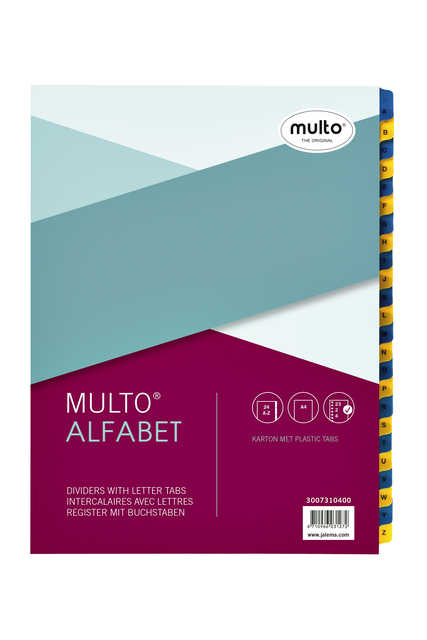 Intercalaire Multo A4 23 perforations 24 onglets A-Z carton 170g bleu/jaune