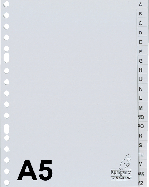 Intercalaire Kangaro G520AZM A5 17 perforations alphabet PP gris