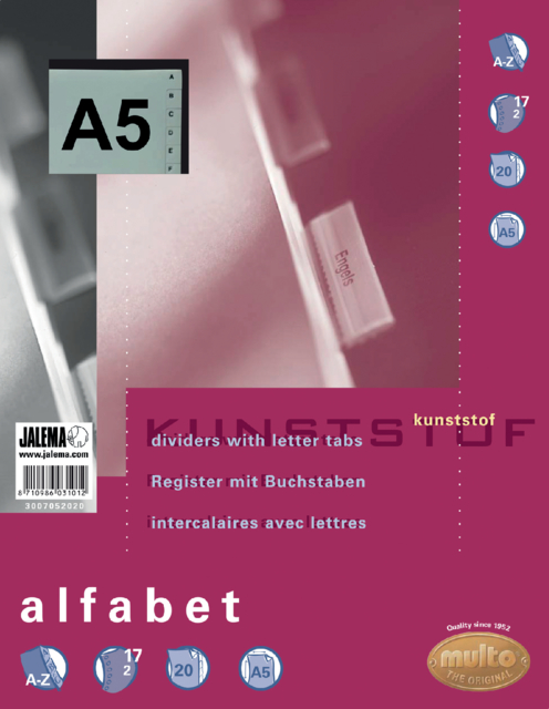 Intercalaire Multo A5 17 perforations A-Z PP gris