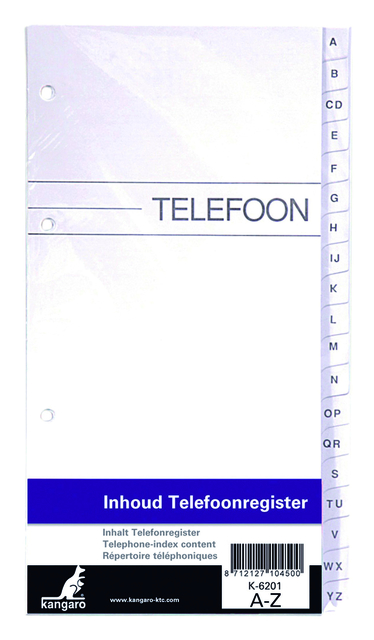Telefoonregister navulling Kangaro A-Z 200x100mm 4-rings