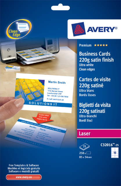 Cartes de visite Avery C32016-25 85x54mm 220g 250 pièces