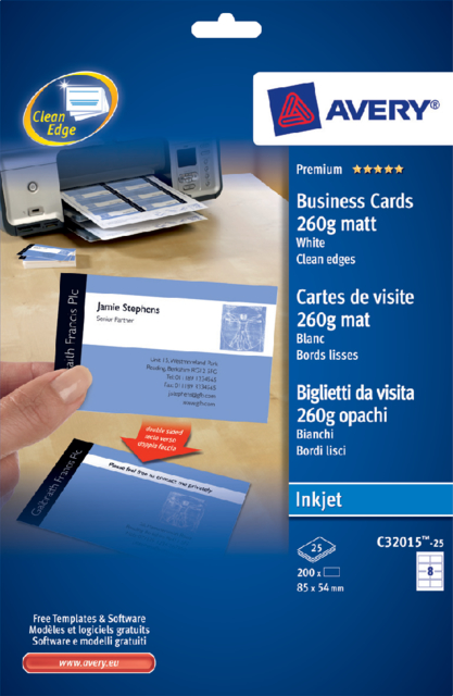 Carte de visite Avery C32015-25 85x54mm 260g mat 200 pcs