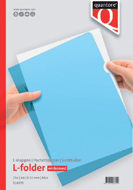 Pochette modèle L Quantore A4 PP 0.12mm grainé bleu 25 pièces