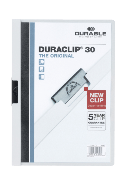 Klemmap Durable Duraclip A4 3mm 30 vellen wit