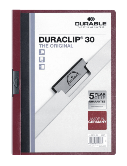 Klemmap Durable Duraclip A4 3mm 30 vellen aubergine