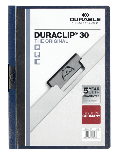 Chemise à clip Durable Duraclip A4 3mm 30 feuilles bleu nuit