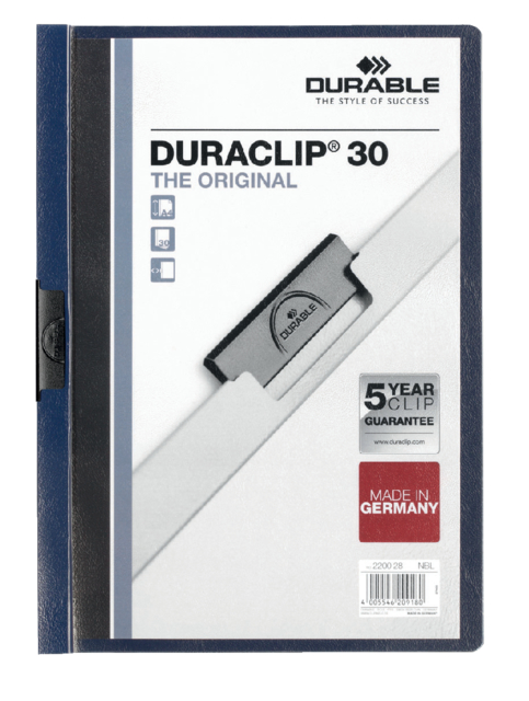 Chemise à clip Durable Duraclip A4 3mm 30 feuilles bleu nuit