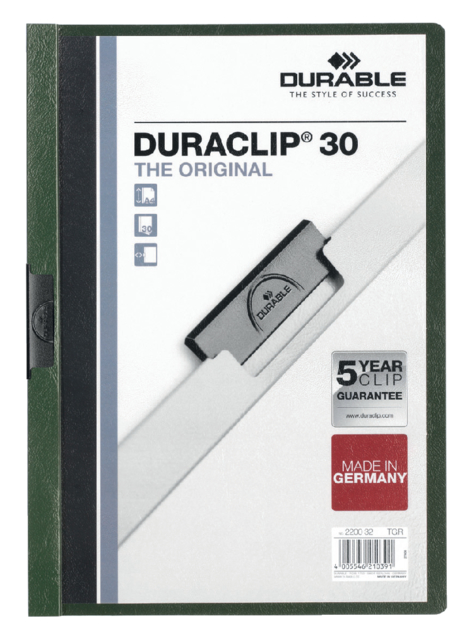 Klemmap Durable Duraclip A4 3mm 30 vellen donkergroen