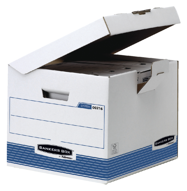 Archiefdoos Bankers Box System flip top kubus wit blauw