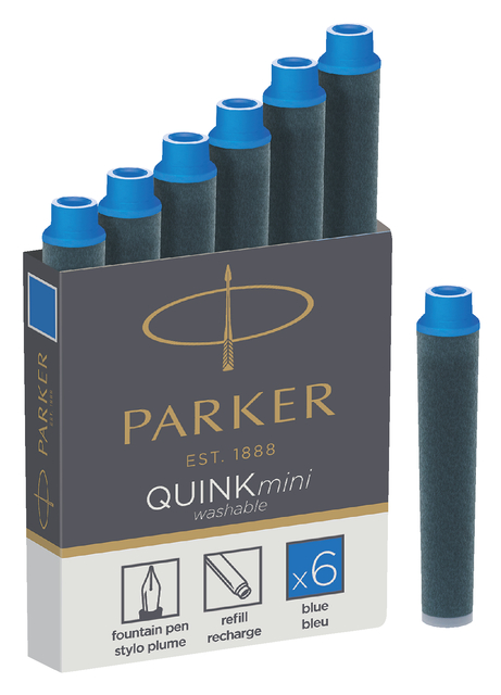 Inktpatroon Parker Quink mini tbv Parker esprit koningsblauw pak à 6st