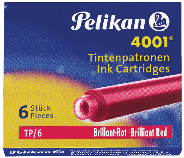 Cartouche d'encre Pelikan 4001 rouge 6 pièces