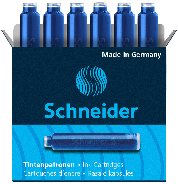 Cartouche d’encre Schneider DIN bleu boîte 6 pièces
