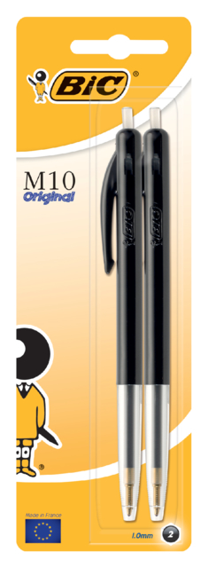 Balpen Bic M10 medium zwart blister à 2 stuks