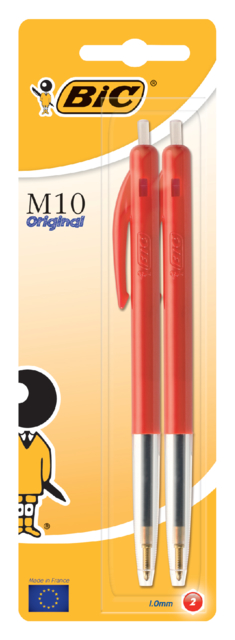 Balpen Bic M10 medium rood bister à 2 stuks