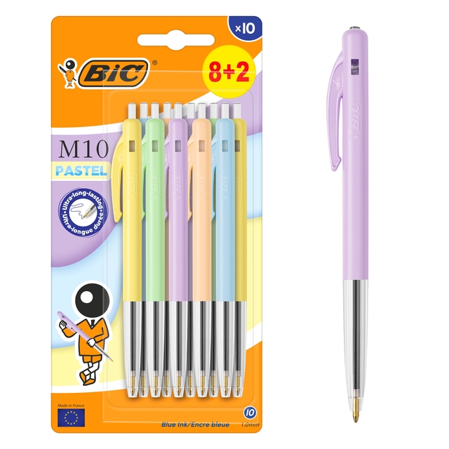 Stylo bille BIC M10 Colors Pastel Medium assorti 8+2 gratuits
