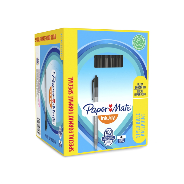 Balpen Paper Mate Inkjoy 100RT medium zwart valuepack 80+20 gratis
