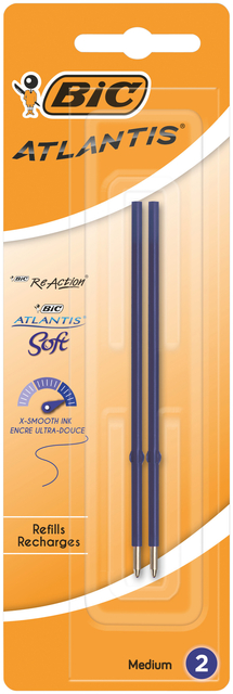 Balpenvulling Bic voor diverse balpennen medium blauw blister à 2st