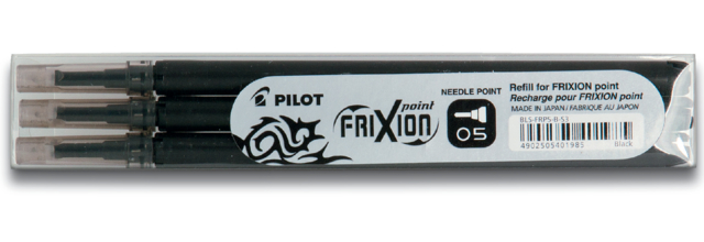 Rollerpenvulling PILOT friXion fijn zwart set à 3 stuks