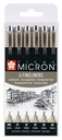Fineliner Sakura Pigma Micron set à 6 schrijfbreedtes zwart
