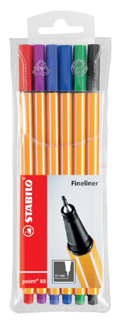 Fineliner STABILO point 88/6 fijn assorti  etui à 6 stuks