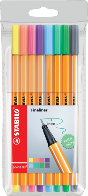 Fineliner STABILO point 88/8 Fin pastel assorti étui 8 pièces