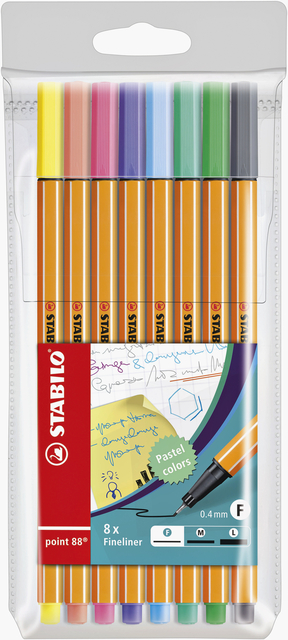 Fineliner STABILO point 88/8 Fin pastel assorti étui 8 pièces