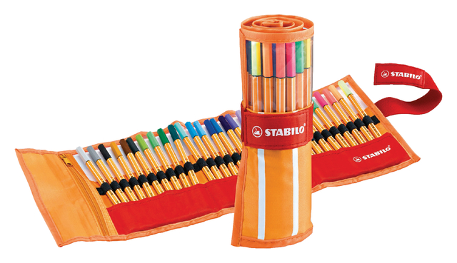 Fineliner STABILO point 88/30 rollerset oranje/rood fijn assorti 30st
