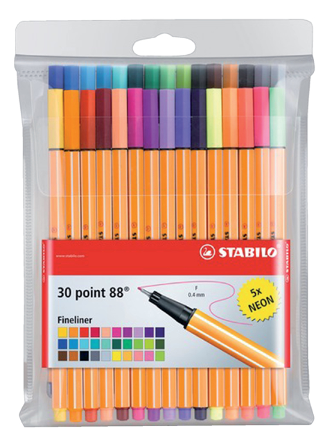 Fineliner STABILO point 88/30 Fin assorti étui 30 pièces